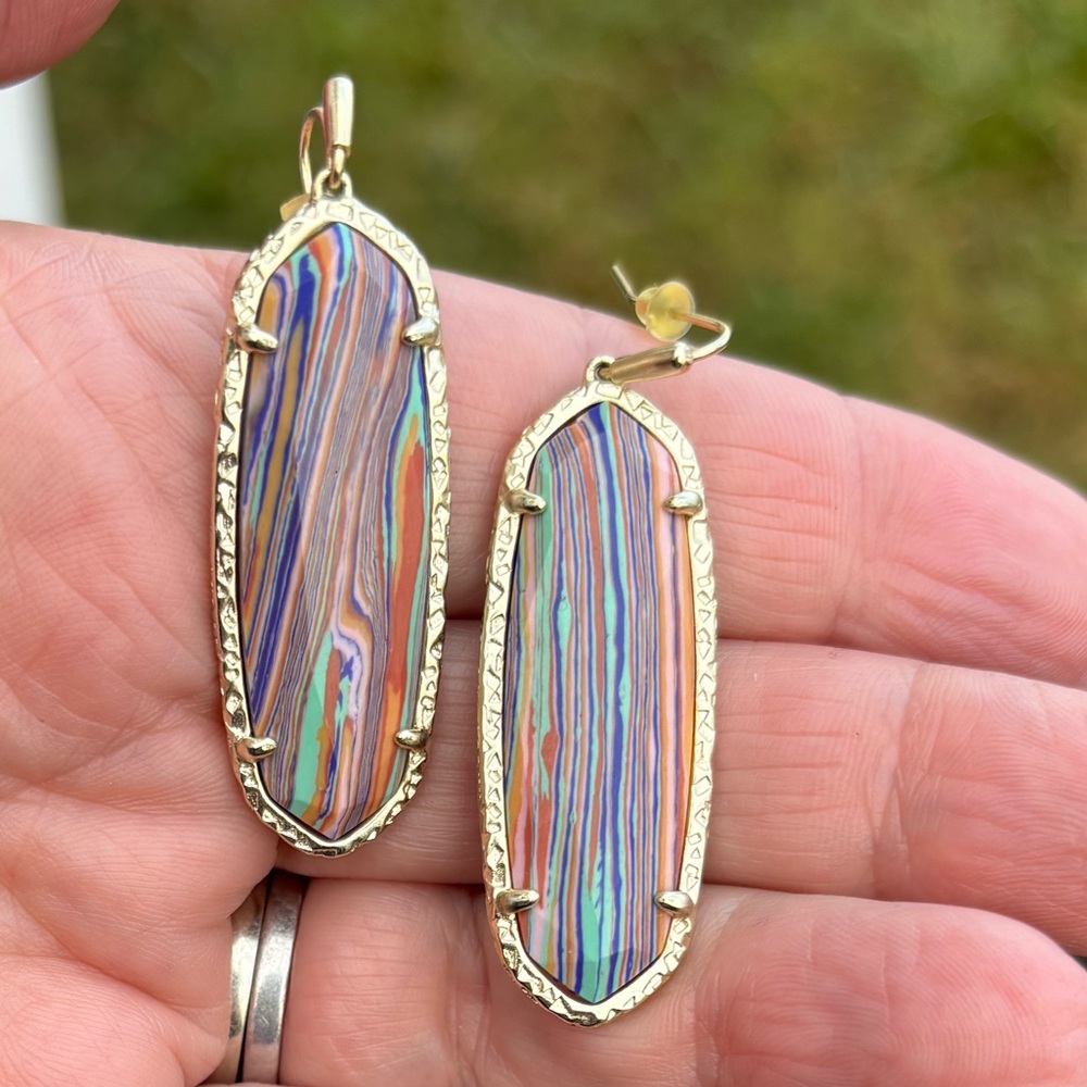 Kendra Scott Francie Drop Earrings Multicolor Banded Agate - Rare Color!